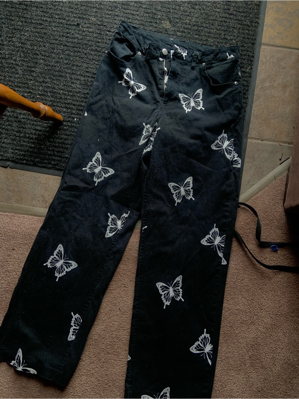 Black Butterfly Print Women’s Jeans